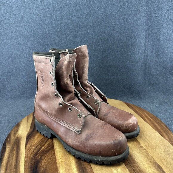 Vtg 70s Browning Arms Co Brown Leather Lace Up Work Boots‎ USA Made Vibram Sz 8A main image 13